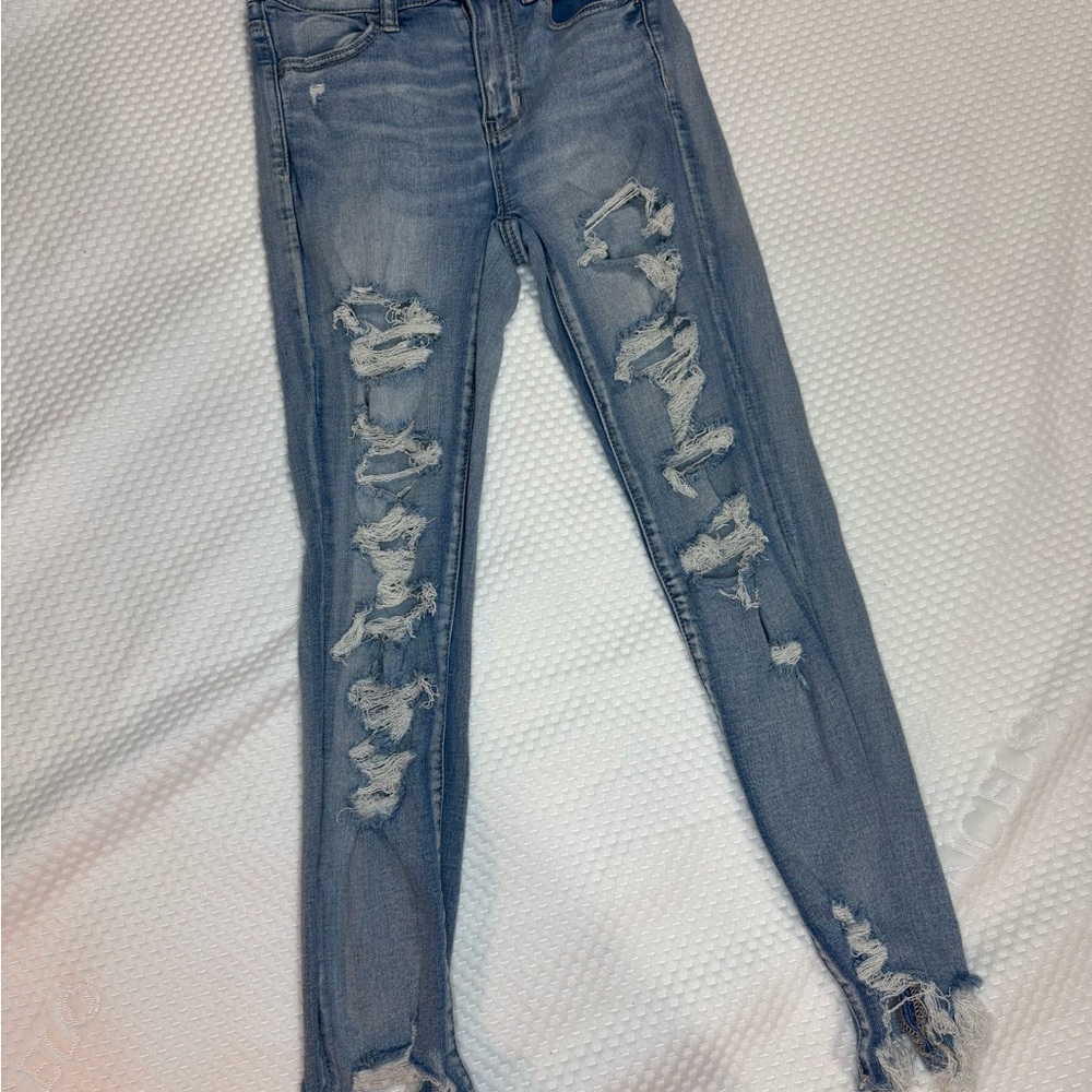 American Eagle Outfitters Ripped Skinny Jeans - Light Blue